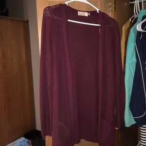 Burgundy Cardigan With Pockets